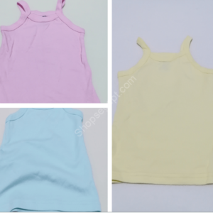 فانلة حمالة لحديثي الولادة بألوان متنوعة ومجموعة صور توضح التصميم.