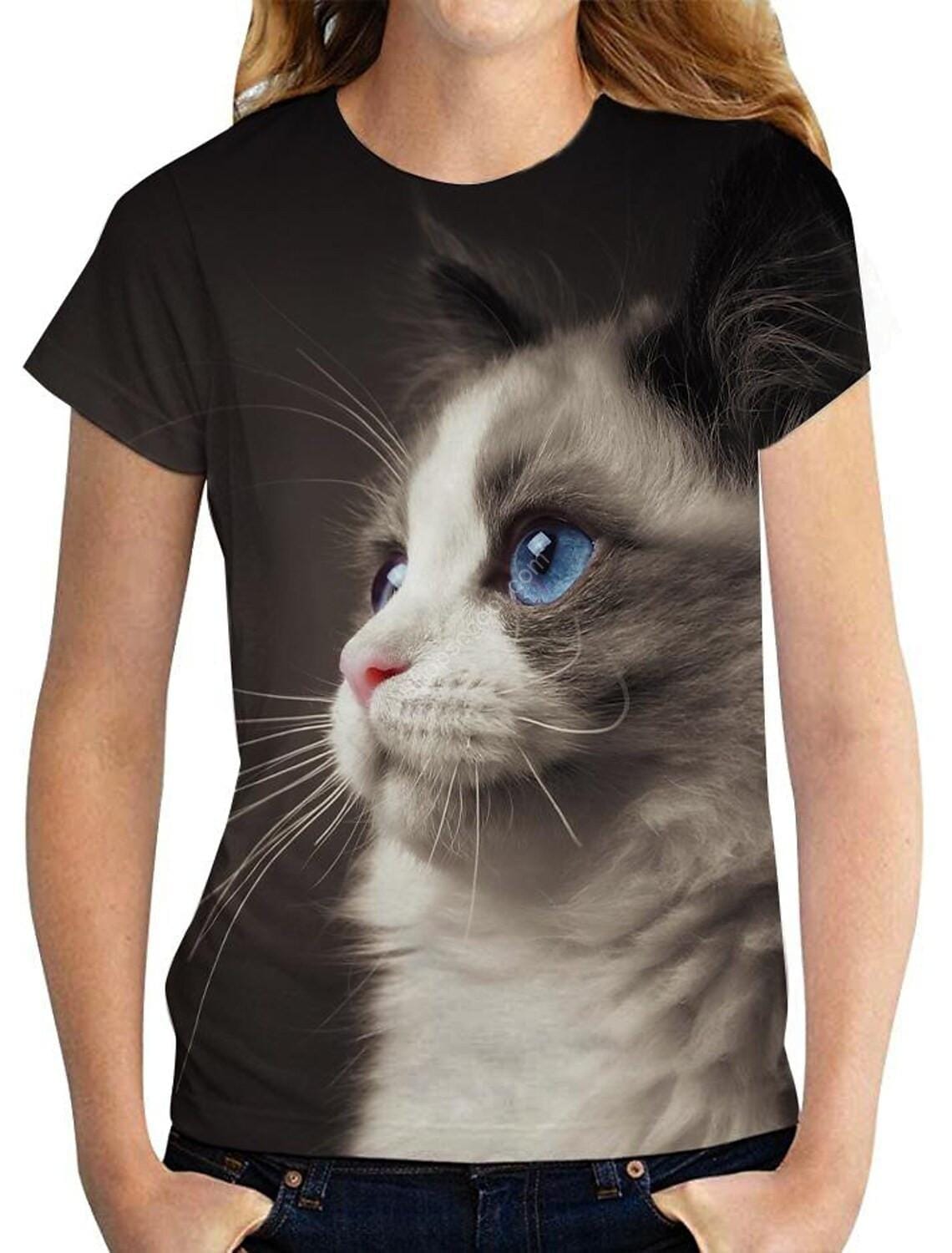 تى شيرت نسائى بطبعه قطه - الصورة 7