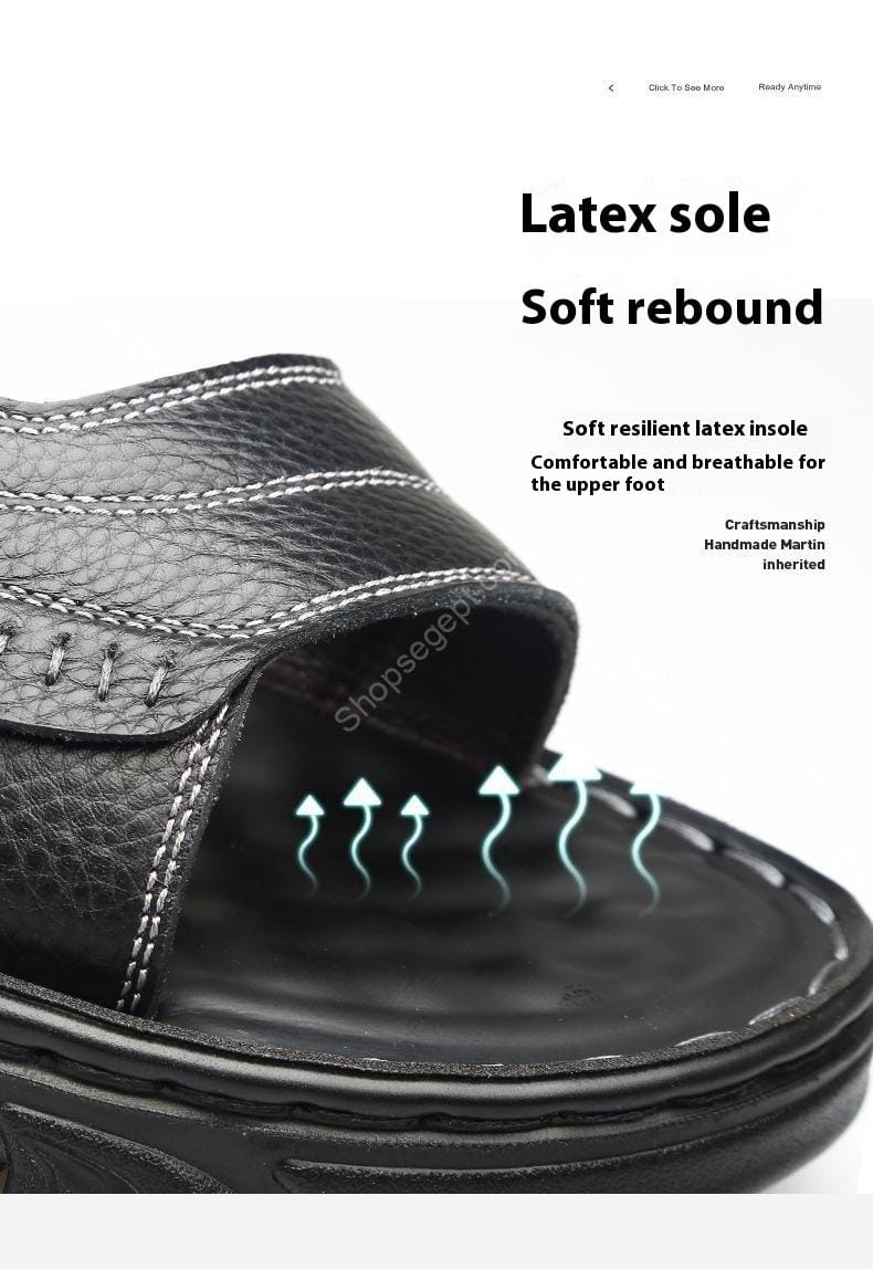 صندل رجالي كاجوال غير قابل للانزلاق من جلد البقر من الطبقة الأولى - الصورة 4