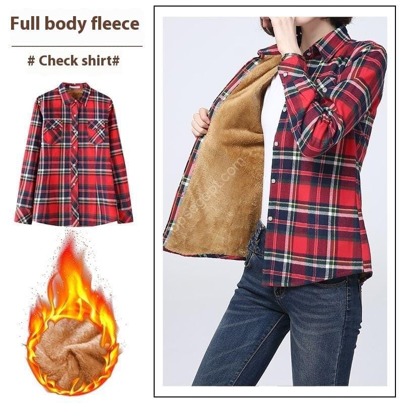 قميص منقوش بأكمام طويلة مبطن بالصوف سميك للحماية من البرد - الصورة 2