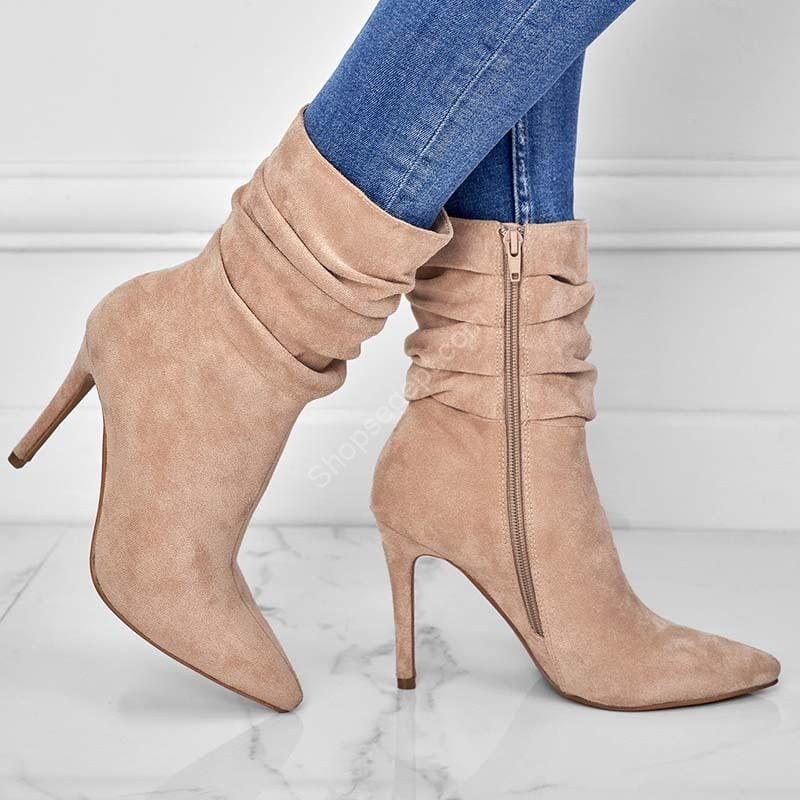 أحذية نسائية بكعب عالٍ من جلد الغزال على الموضة - الصورة 4