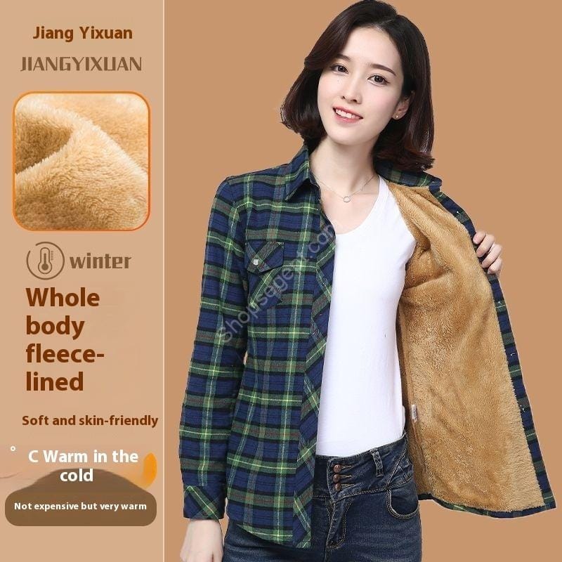 قميص منقوش بأكمام طويلة مبطن بالصوف سميك للحماية من البرد - الصورة 6