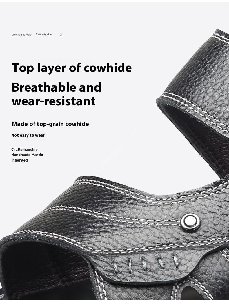 صندل رجالي كاجوال غير قابل للانزلاق من جلد البقر من الطبقة الأولى - الصورة 3