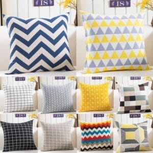 وسادة أريكة قطيفة هندسية باللونين الأسود والأصفر