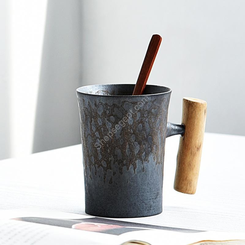 كوب فخار خشن مصنوع يدوياً مع ملعقة - الصورة 6