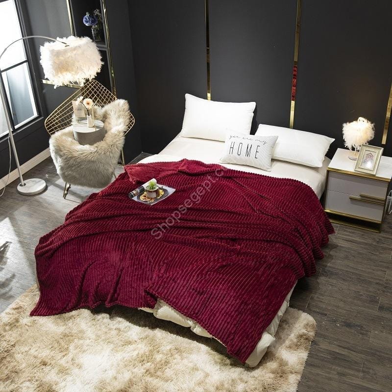 بطانية صوف لون نقي من الصوف المرجاني بطانية طبقة واحدة - الصورة 3