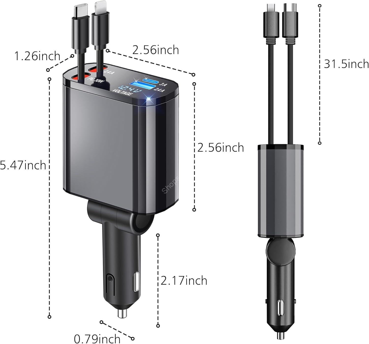 شاحن سيارة رباعي سحب تلقائي - الصورة 2