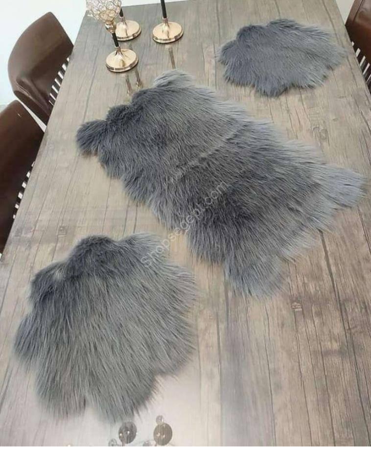 مفرش ثلاثي فرو مستورد 3 قطع لون رصاصي فاخر - مناسب لغرف النوم والصالون.