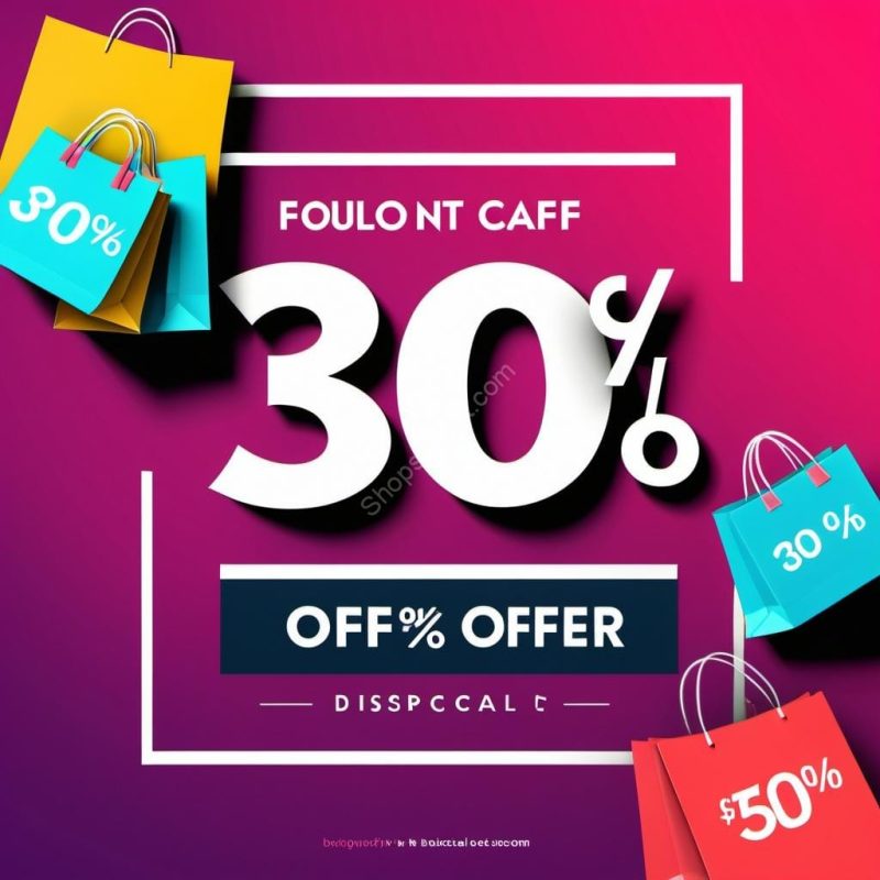 “خصومات 30% – متاجر مصر” "صورة تظهر خصومات 30% على المنتجات مع نص 'خصومات 30%' في منتصف الصورة، تعكس عروض التخفيضات الكبيرة على الموقع الإلكتروني 'متاجر مصر'."